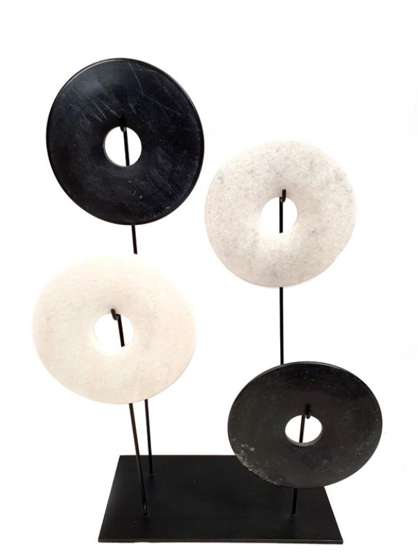 4 Chinese Bi Disks Set in Jade - Black and white discs 1