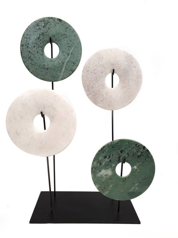 4 Chinese Bi Disks Set in Jade - Green and white 1