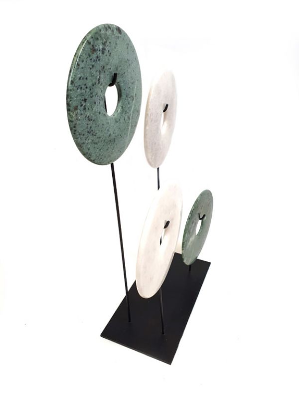 4 Chinese Bi Disks Set in Jade - Green and white 3