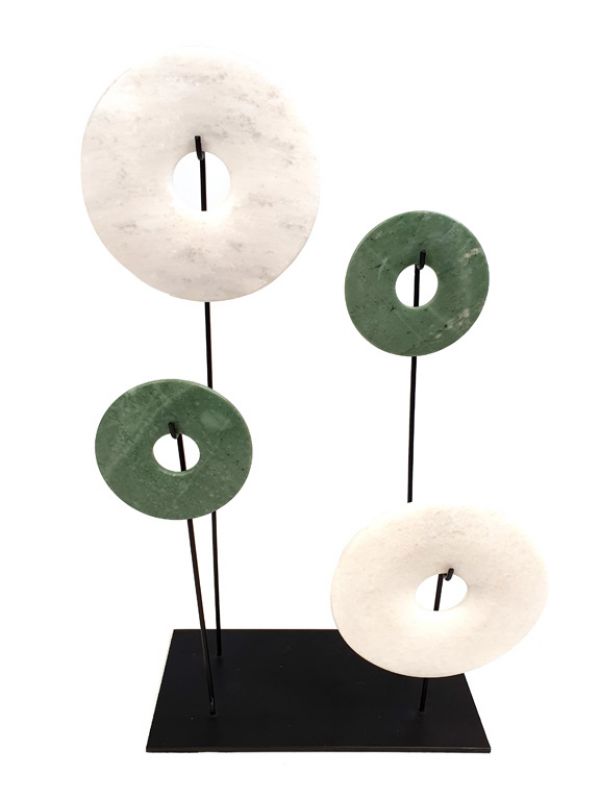 4 Chinese Bi Disks Set in Jade - White and green 1