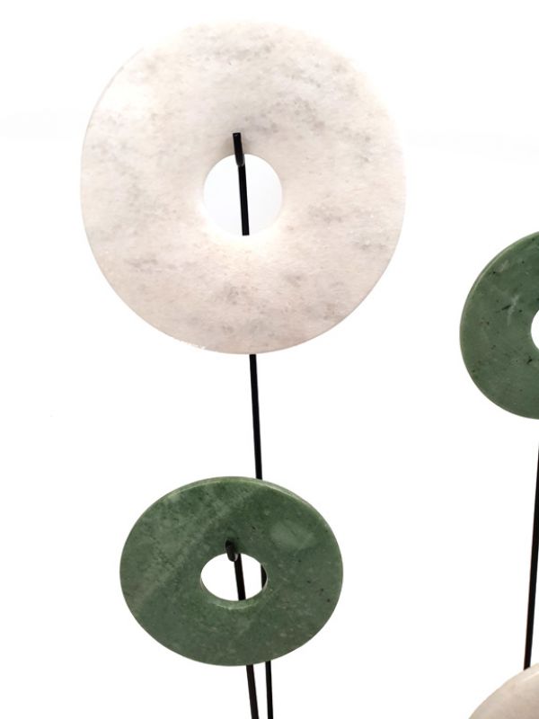 4 Chinese Bi Disks Set in Jade - White and green 2