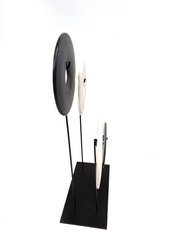 4 Chinesische Jade Bi-Scheibe - Schwarz-Weiß-Platten 3