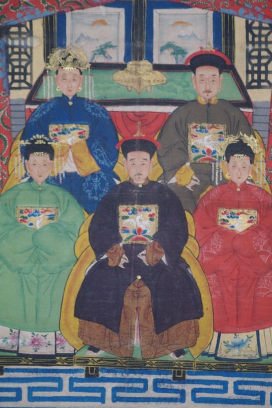 5 Personen Chinesische Ahnenbilder Qing Dynastie 2