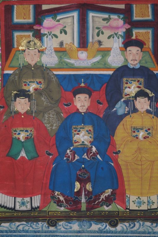 5 Personen Chinesische Ahnenbilder Qing Dynastie 2