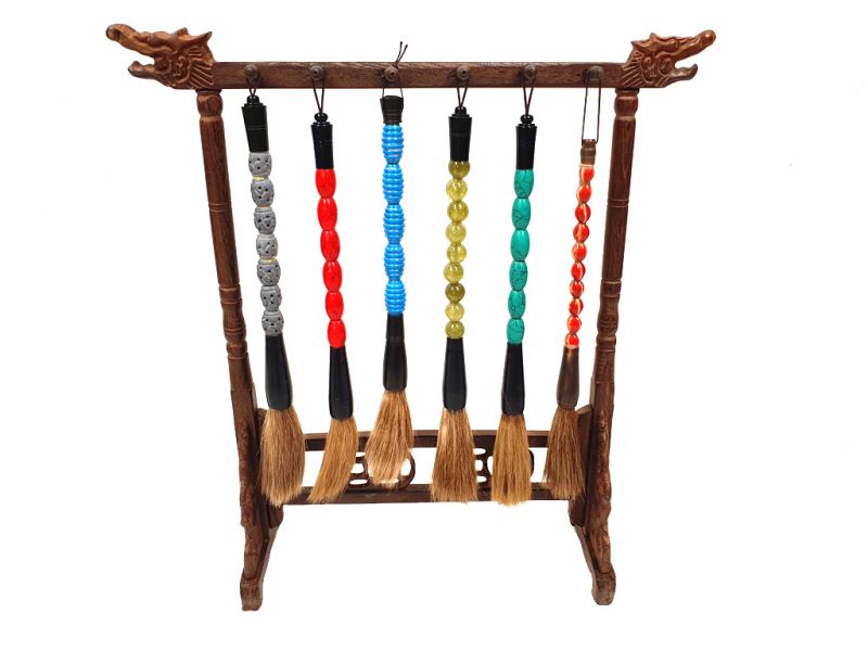 Porte-pinceaux Calligraphie En Bois - Lot De 2 Supports Style Montagne à Cinq Doigts - Décoratif Pour Bureau Ou Atelier