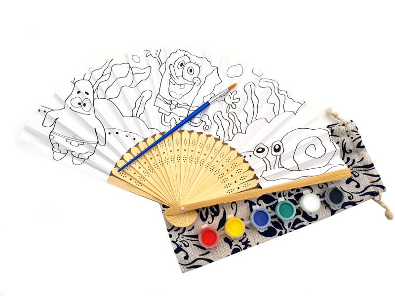 Abanico chino para pintar - Infantil - DIY - Bob Esponja 1
