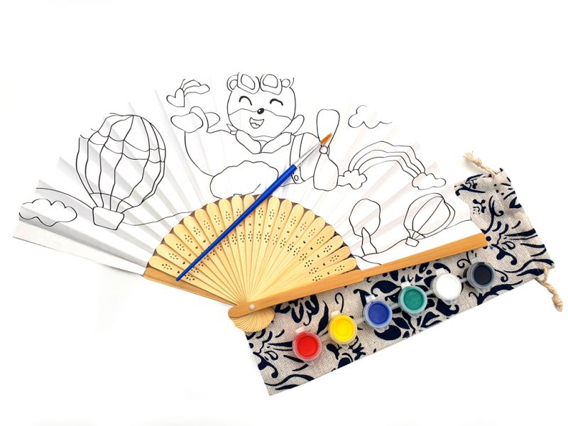 Abanico chino para pintar - Infantil - DIY - El aviador y los dirigibles 1