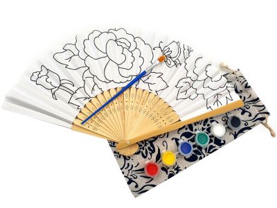 Abanico chino para pintar - Infantil - DIY - Peonias y mariposa
