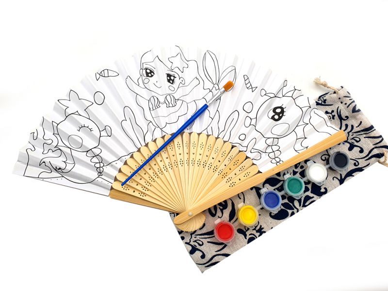 Abanico chino para pintar - Infantil - DIY - sirena y pez 1