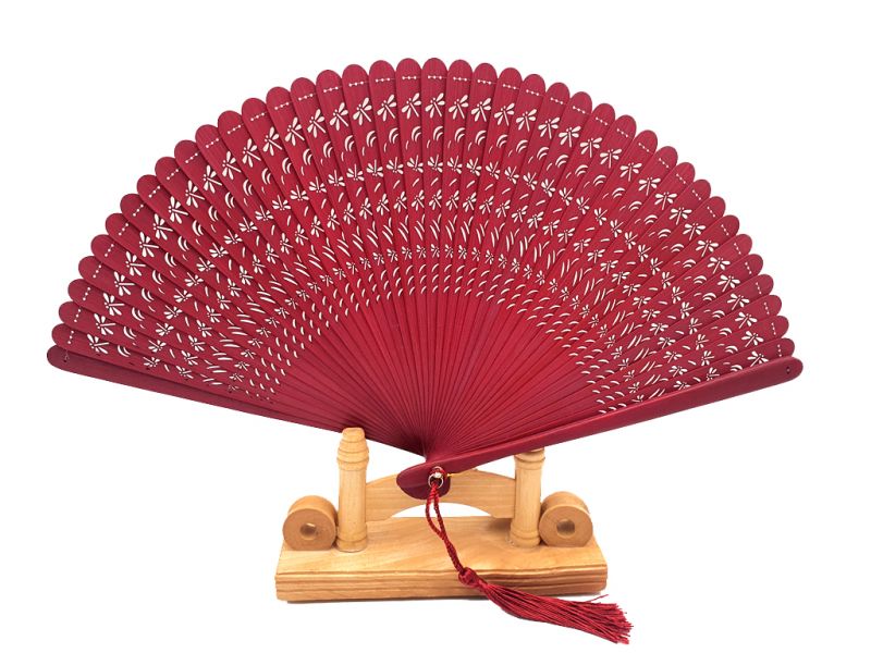 Abanico de madera de sándalo - Roja 1