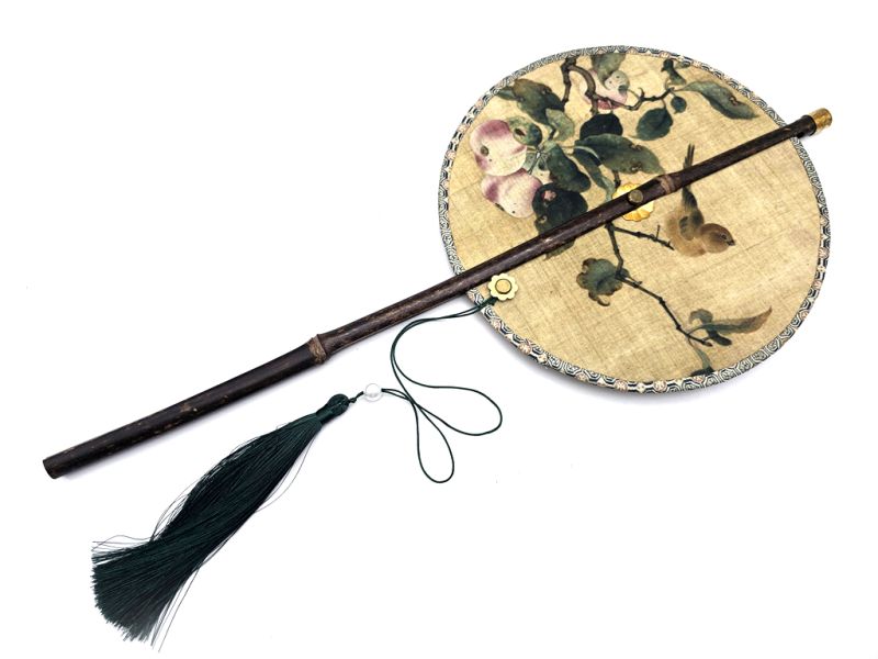 Haga clic en la imagen para ampliar Abanico enrollable tradicional chino - El pájaro en la rama. 1