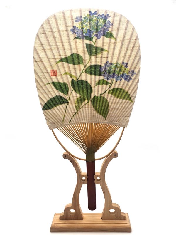 Abanico japonés - Uchiwa - Madera y papel - flores 1