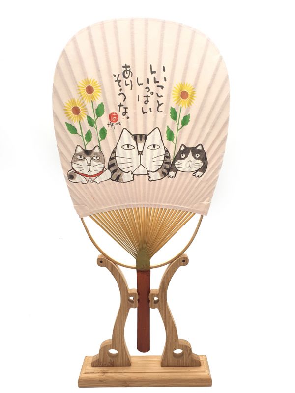 Abanico japonés - Uchiwa - Madera y papel - gato japones 1