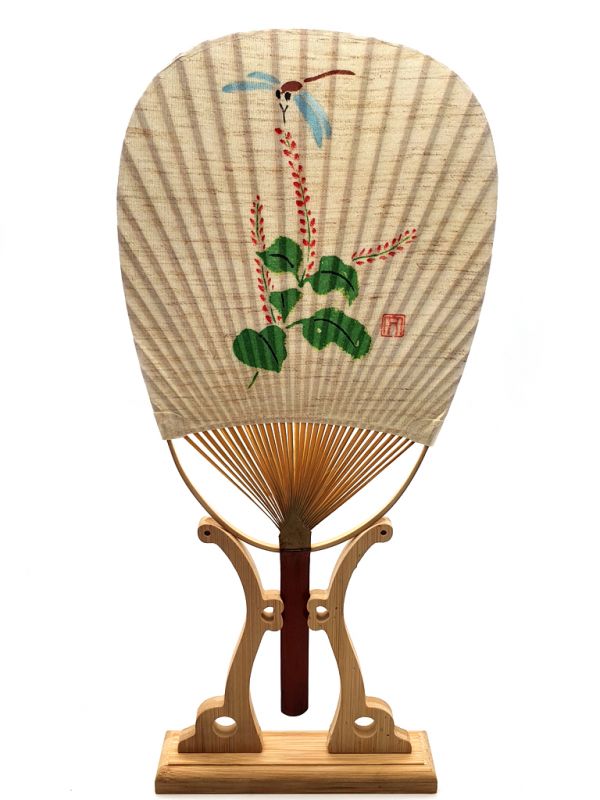 Abanico japonés - Uchiwa - Madera y papel - Libélula 1