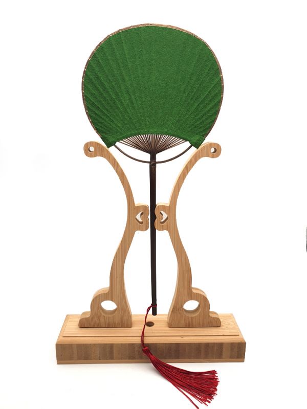 Abanico japonés - Uchiwa - Madera y papel - Pequeño - Verde Oscuro 1