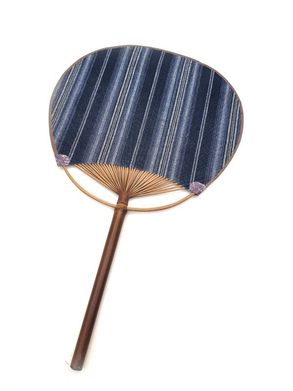 Abanico japonés - Uchiwa - Madera y Tela - A rayas 4