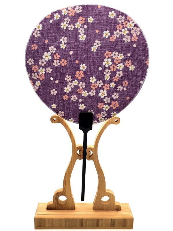 Abanico japonés - Uchiwa - Madera y Tela - Flores de cerezo 1