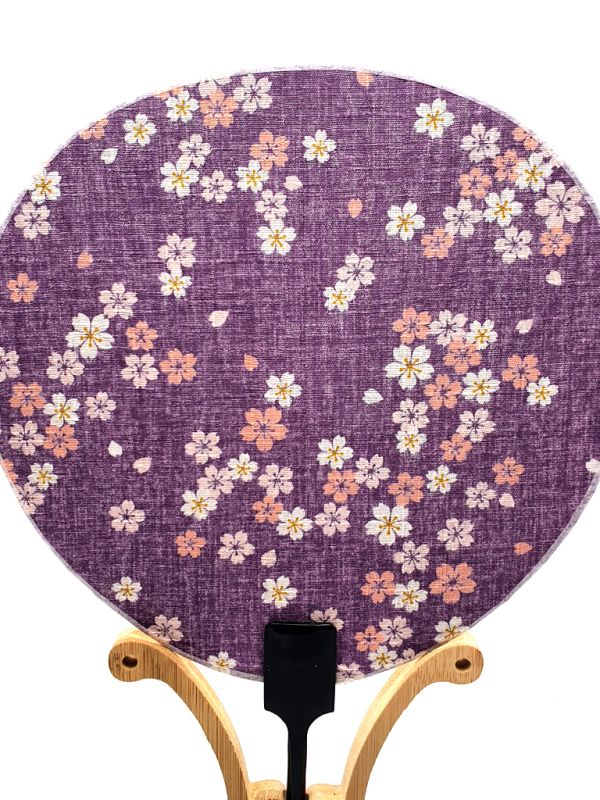 Abanico japonés - Uchiwa - Madera y Tela - Flores de cerezo 2