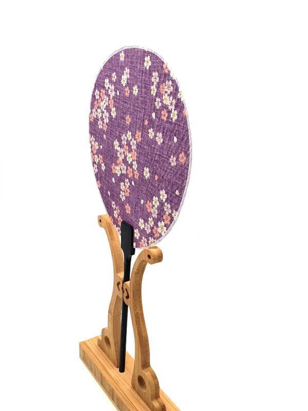 Abanico japonés - Uchiwa - Madera y Tela - Flores de cerezo 3