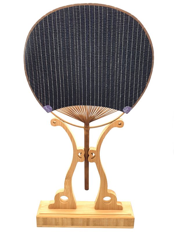 Abanico japonés - Uchiwa - Madera y Tela - Rayas azul tibetano 1