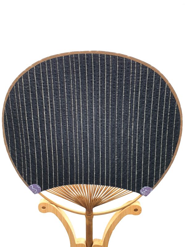 Abanico japonés - Uchiwa - Madera y Tela - Rayas azul tibetano 2