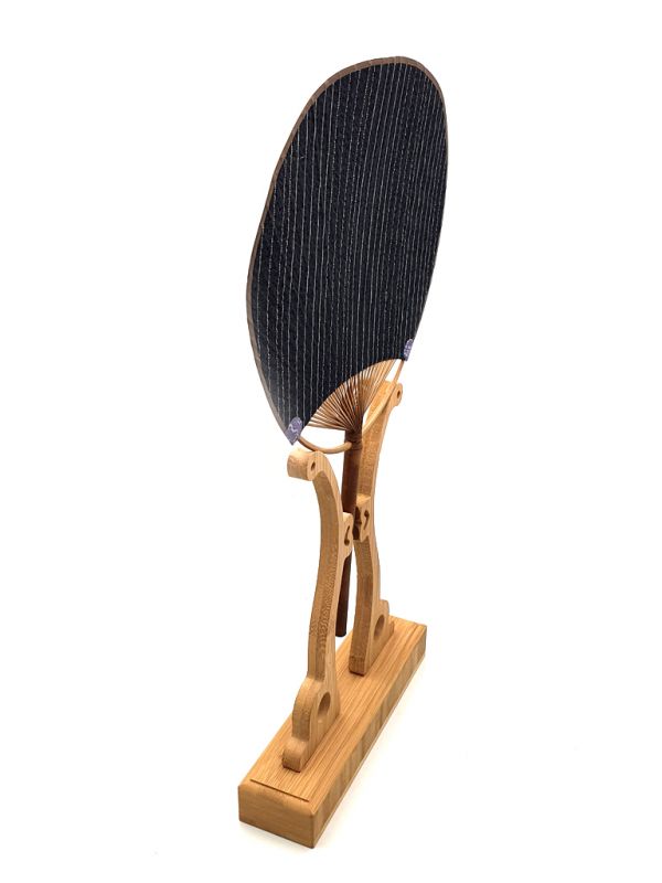 Abanico japonés - Uchiwa - Madera y Tela - Rayas azul tibetano 3