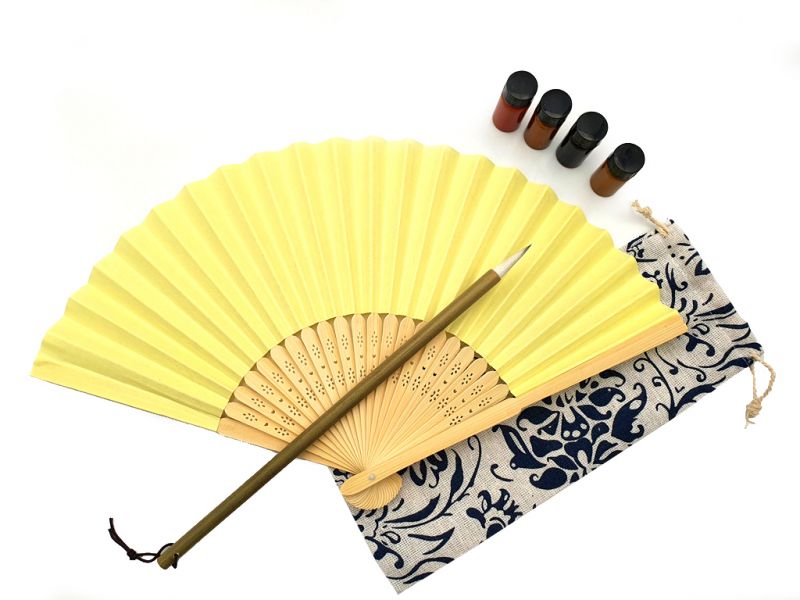Haga clic en la imagen para ampliar Abanico para pintar - Adulto - Caligrafía china - DIY - Amarillo pálido 1