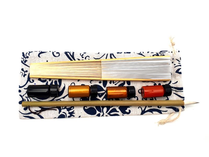 Haga clic en la imagen para ampliar Abanico para pintar - Adulto - Caligrafía china - DIY - Amarillo pálido 3