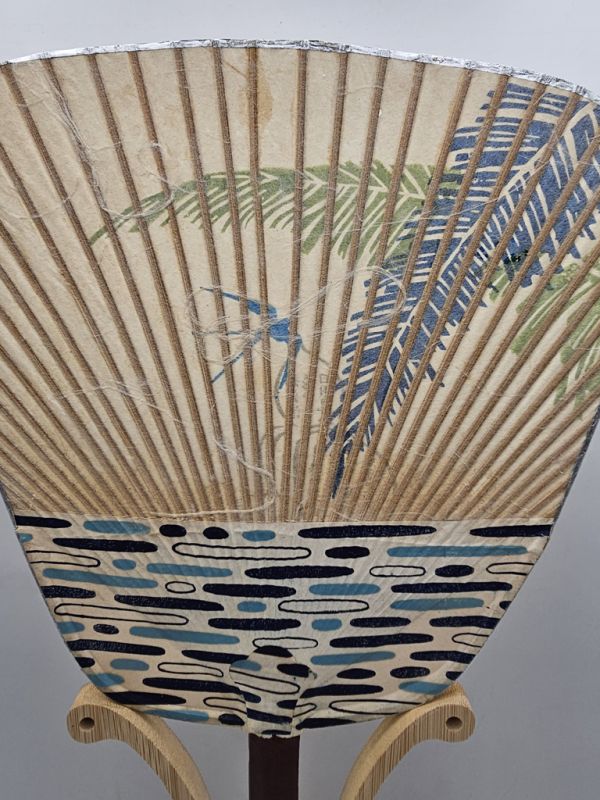 Abanicos japoneses antiguos - Uchiwa - Papel y madera - La playa 2