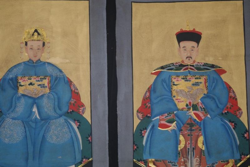 Ahnenpaare und Kaiser Chinesische Malerei Blau 2