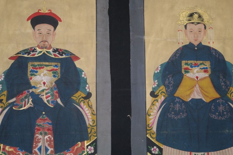 Ahnenpaare und Kaiser Chinesische Malerei Blau 2