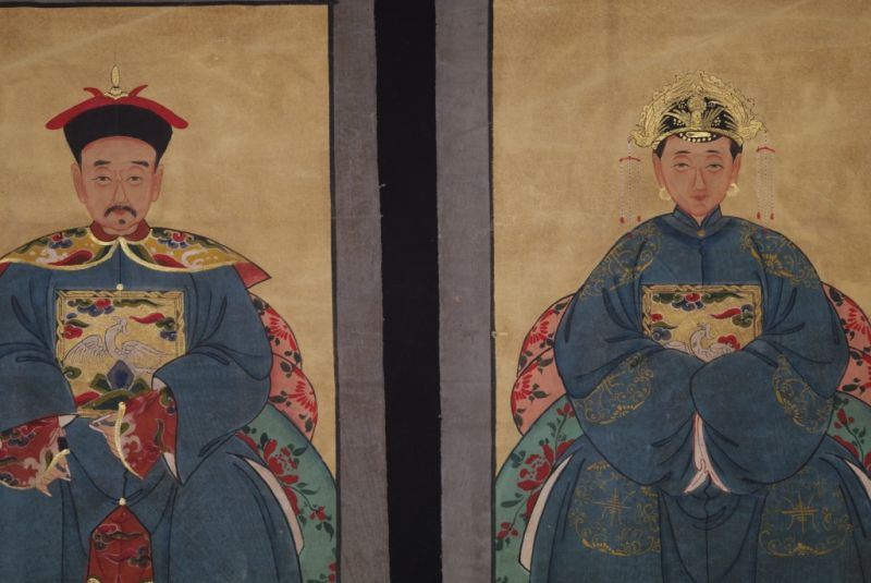 Ahnenpaare und Kaiser Chinesische Malerei Blau 2