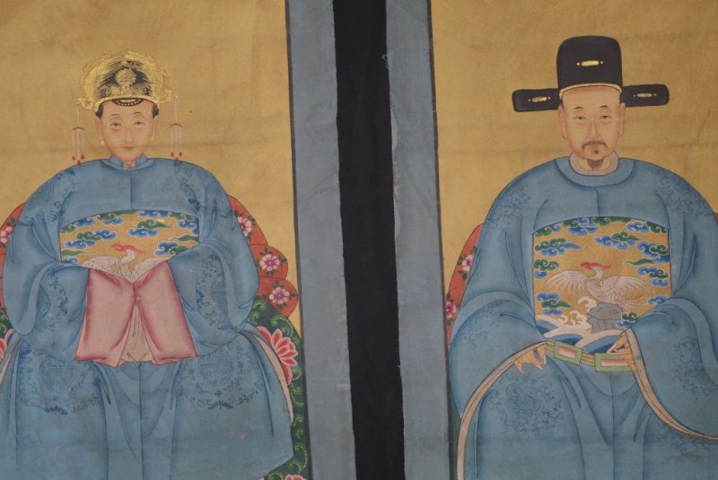 Ahnenpaare und Kaiser Chinesische Malerei Blau 2