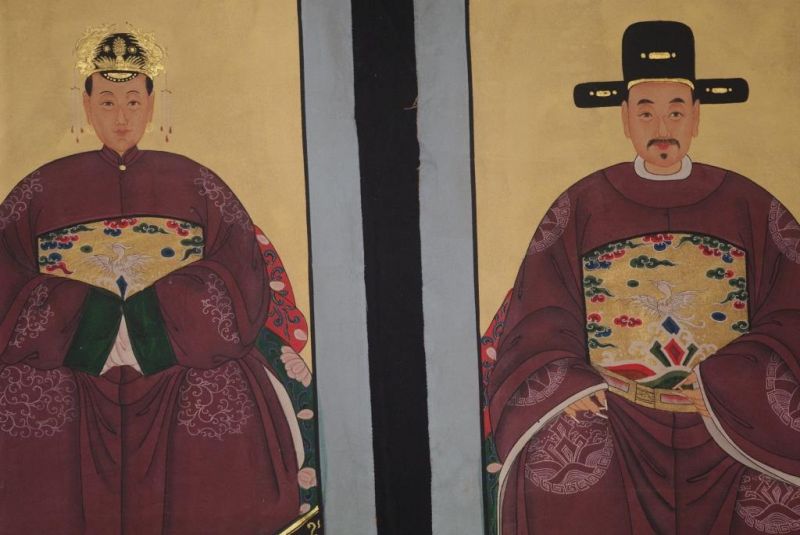 Ahnenpaare und Kaiser Chinesische Malerei Dunkelrot 2