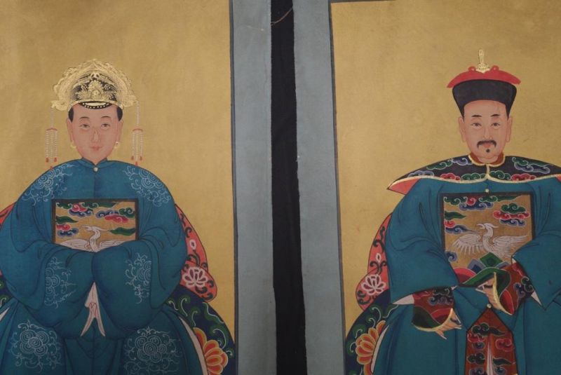 Ahnenpaare und Kaiser Chinesische Malerei Hellblau 2