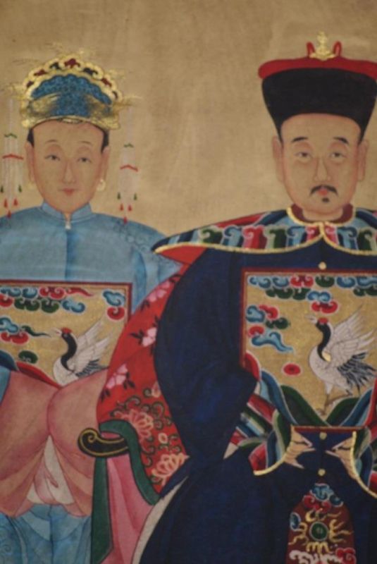 Ahnenpaare und Kaiser Chinesische Malerei Hellblau und Blau 3
