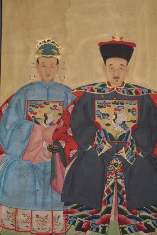 Ahnenpaare und Kaiser Chinesische Malerei Hellblau und Grau 2