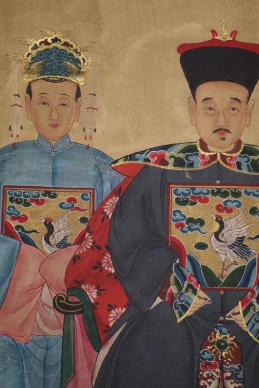 Ahnenpaare und Kaiser Chinesische Malerei Hellblau und Grau 3