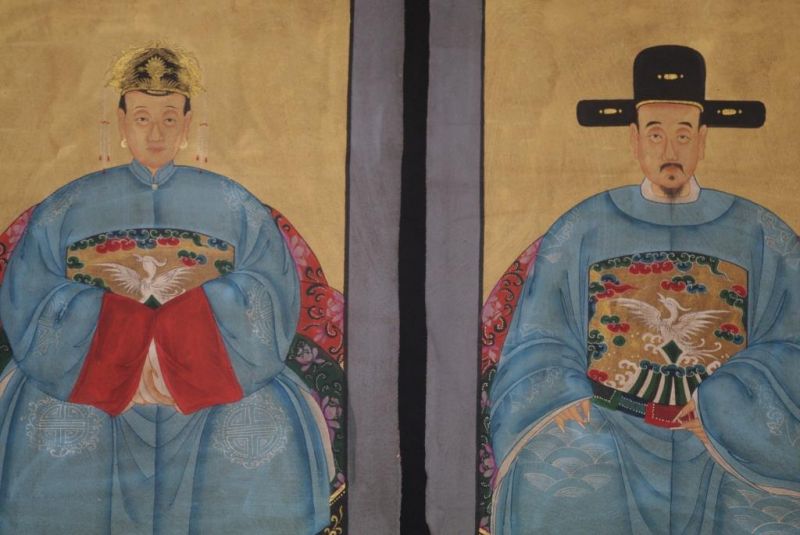 Ahnenpaare und Kaiser Chinesische Malerei Himmelblau 2