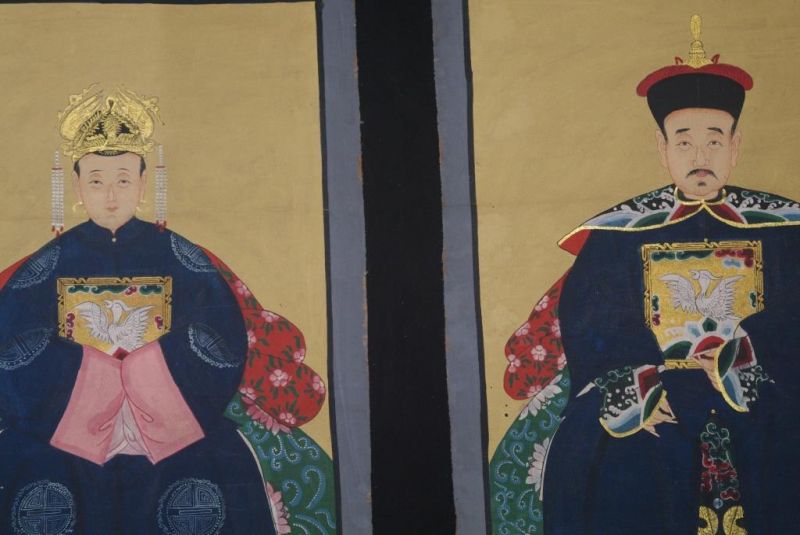 Ahnenpaare und Kaiser Chinesische Malerei Marineblau 2