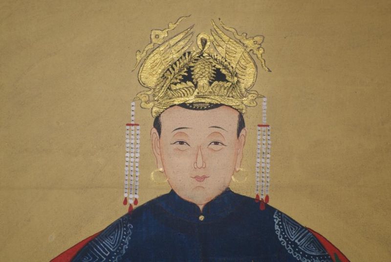 Ahnenpaare und Kaiser Chinesische Malerei Marineblau 3