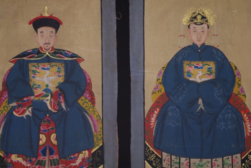Ahnenpaare und Kaiser Chinesische Malerei Marineblau 2