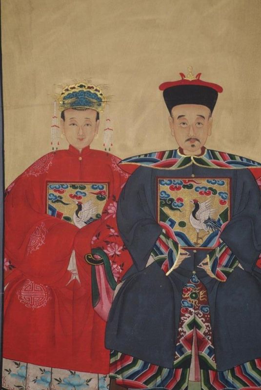 Ahnenpaare und Kaiser Chinesische Malerei Rot und Grau 2
