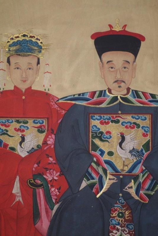 Ahnenpaare und Kaiser Chinesische Malerei Rot und Grau 3
