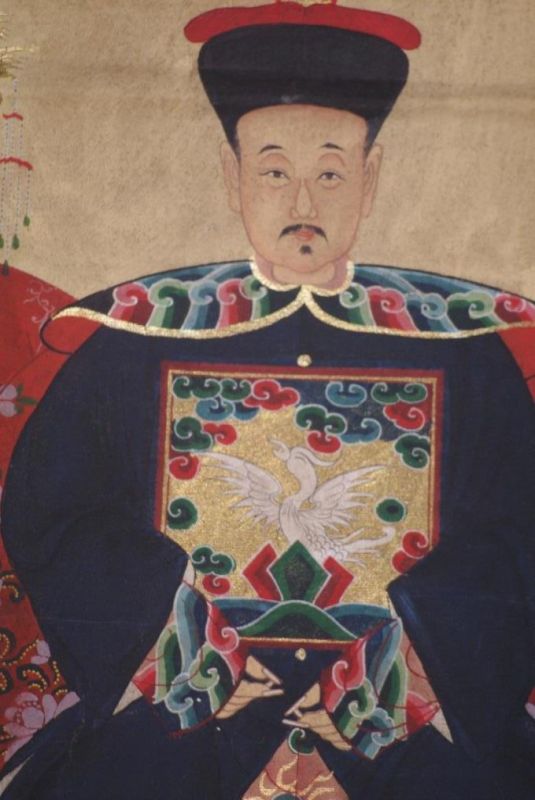 Ahnenpaare und Kaiser Chinesische Malerei Rot und Marineblau 3