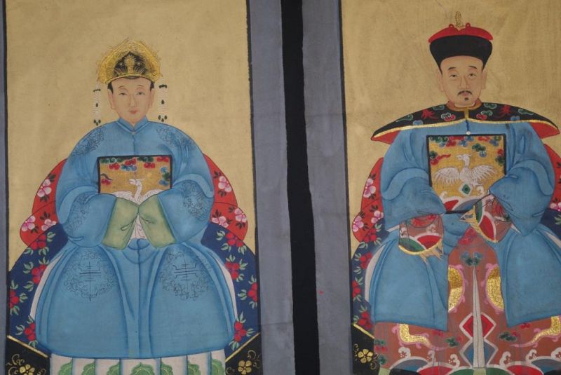 Ahnenpaare und Kaiser Ming Chinesische Malerei Blau 2