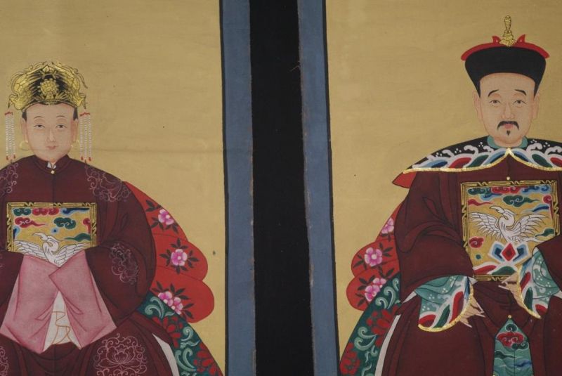 Ahnenpaare und Kaiser Ming Chinesische Malerei Bordeauxrot 2