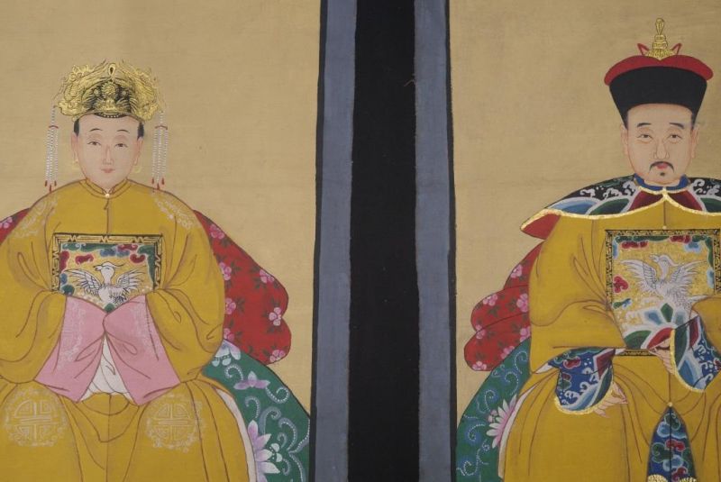 Ahnenpaare und Kaiser Ming Chinesische Malerei Gelb 2