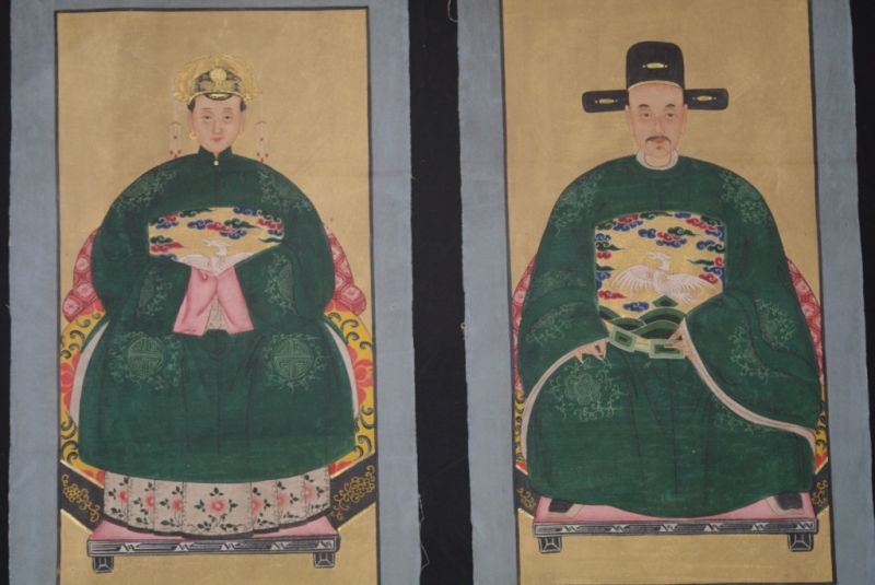 Ahnenpaare und Kaiser Ming Chinesische Malerei Grün 2