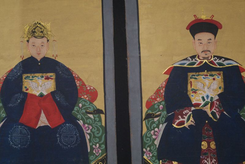 Ahnenpaare und Kaiser Ming Chinesische Malerei Königsblau 2